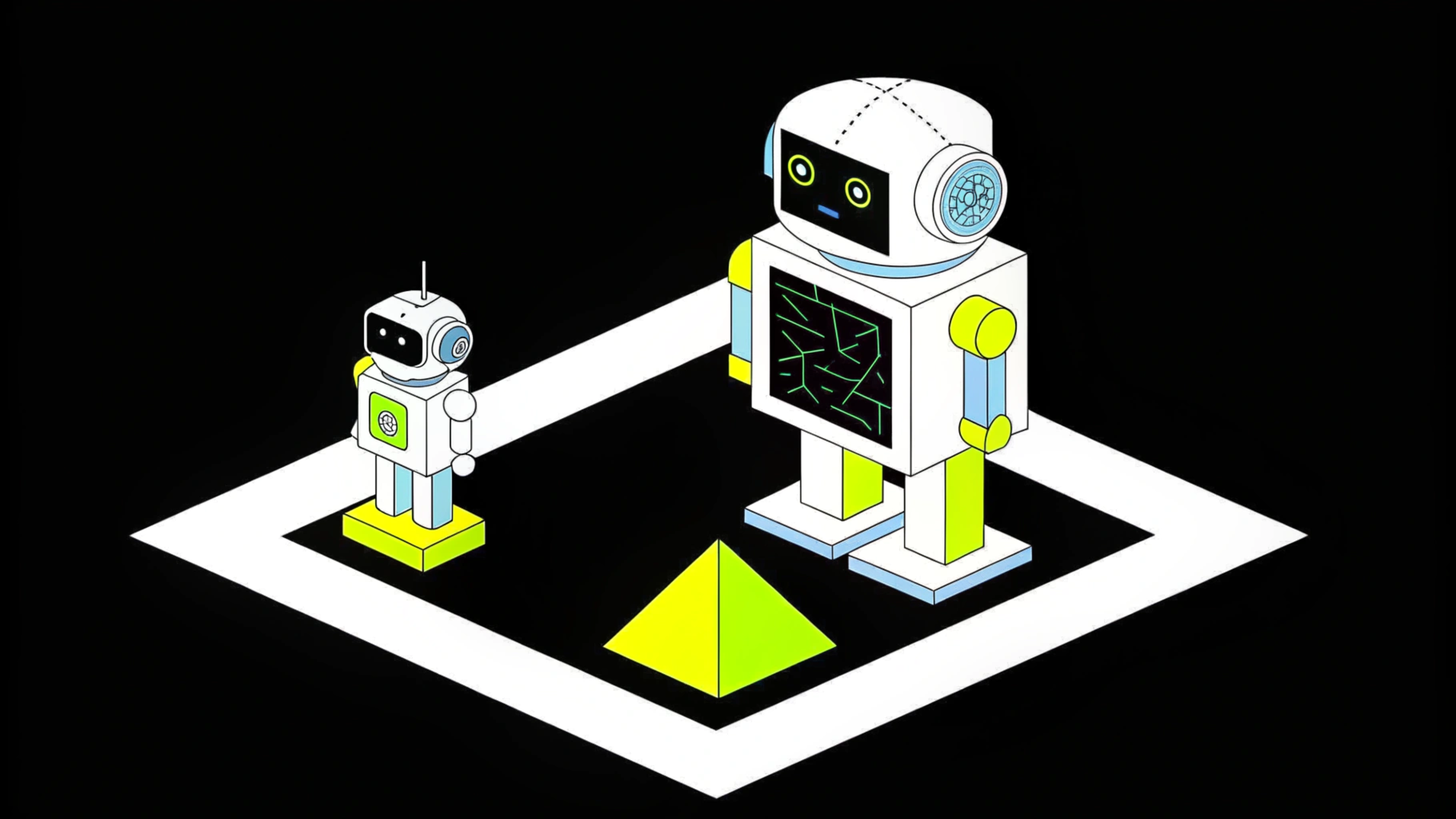 An illustration of a small robot next to a big robot