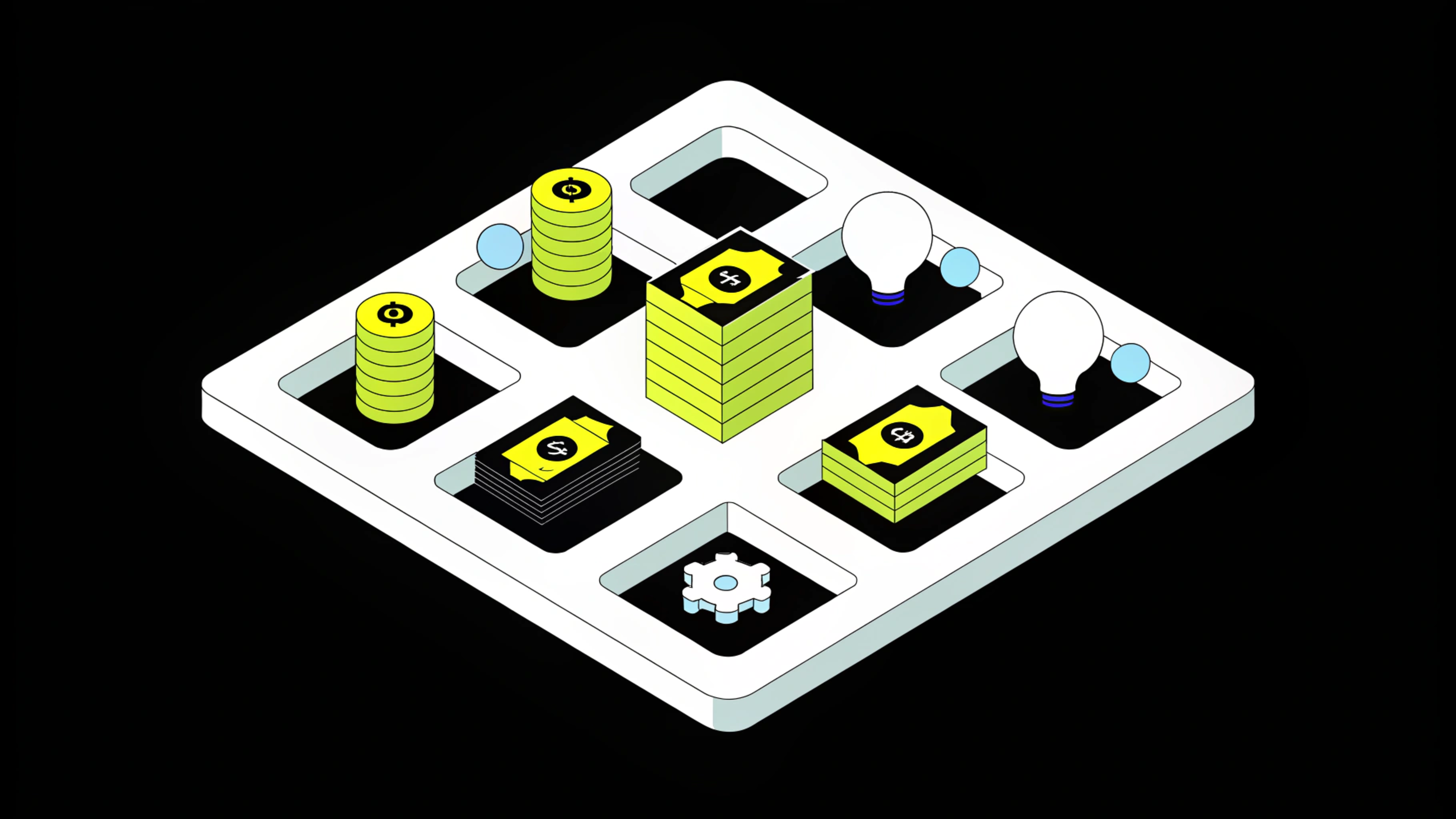 Illustration showing stacks of money in an AI system